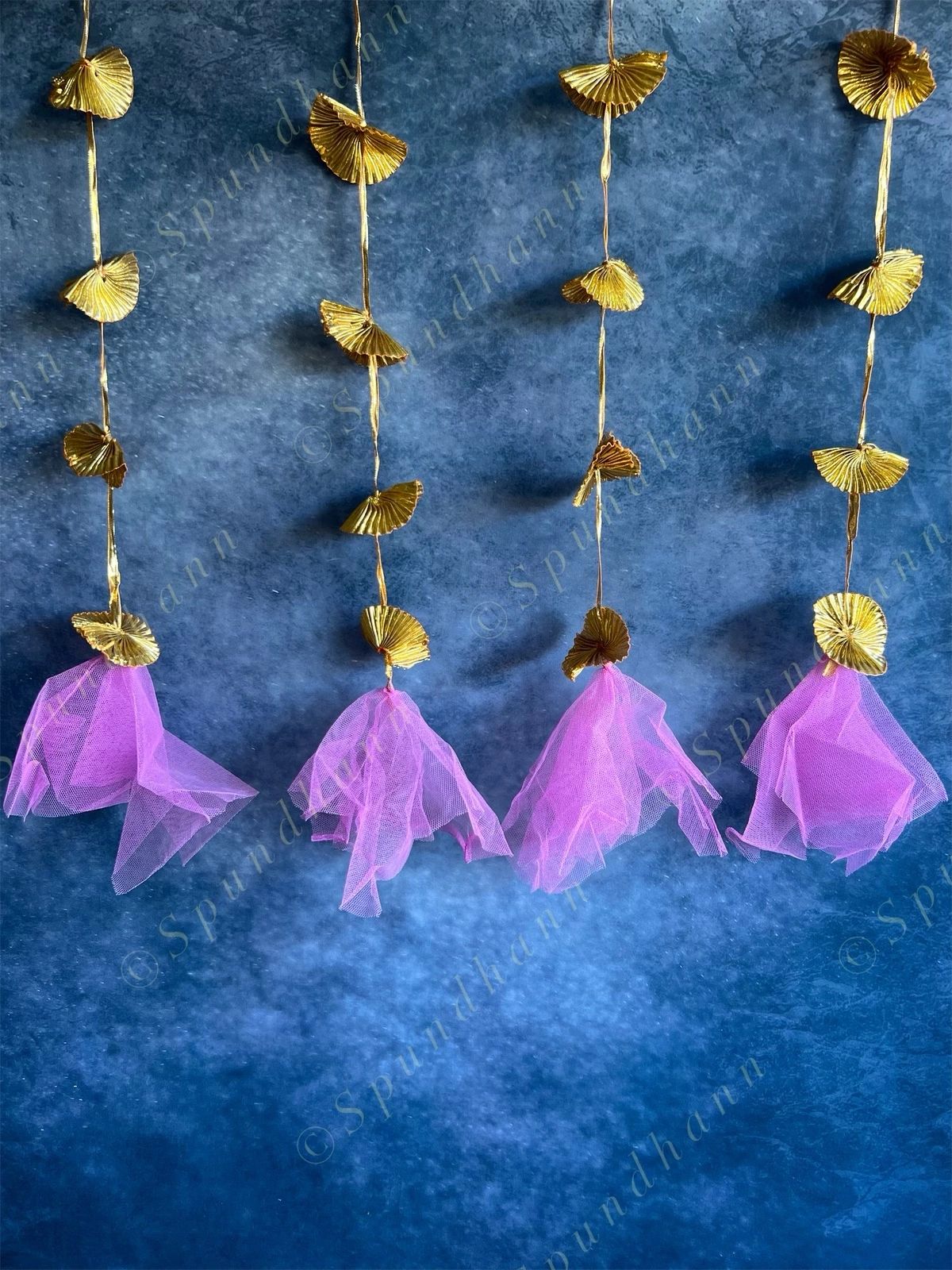 Gold Gota Strings Pink Net Dangler - Pack of 4 Strings