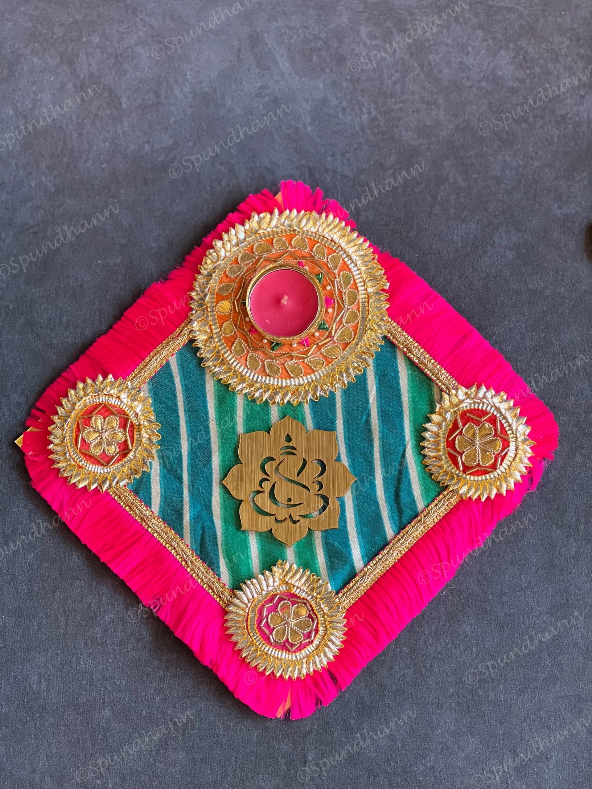 Leheriya, Gold Gota & Ganesha Tea Light Holder