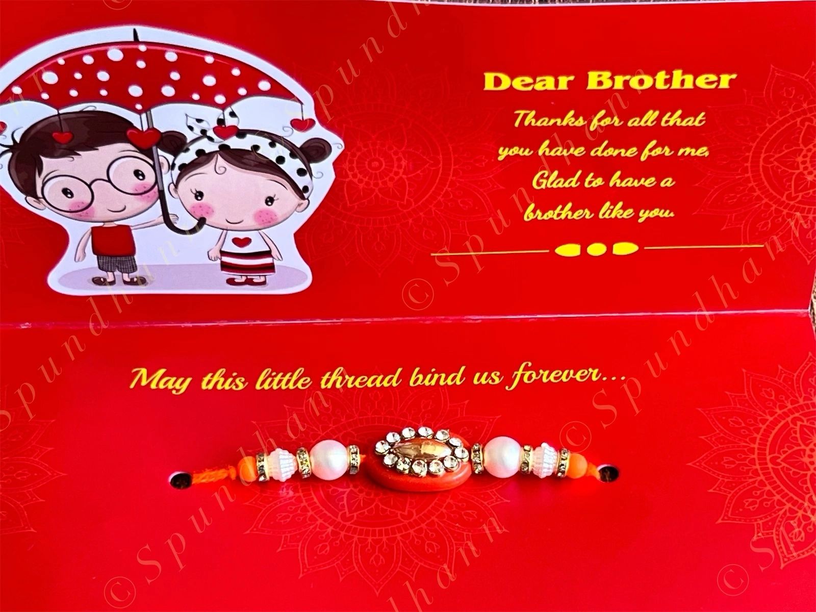 Rakhi with Greeting Card in Red Color