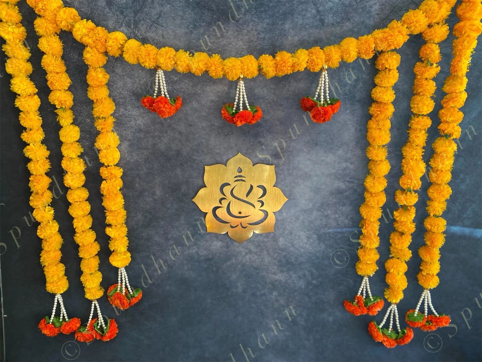 Marigold Strings Toran Wall Backdrop with Lord Ganesh