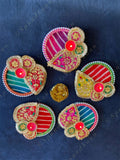 Colorful Leheriya, Gota & Pearl Studded Tea Light Holder