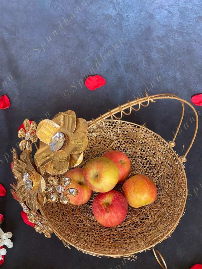 Golden Flower Studded Fruit Basket