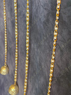 Golden Bell Dome Danglers with Pearl Chain String Pair