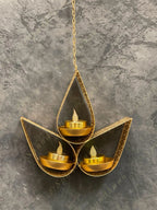 Diya Shape Triple Drop Hanging Tea Light Holder