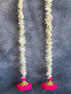 Chameli, Jute, Gota & Pink Pom Pom Dangler Set of 2