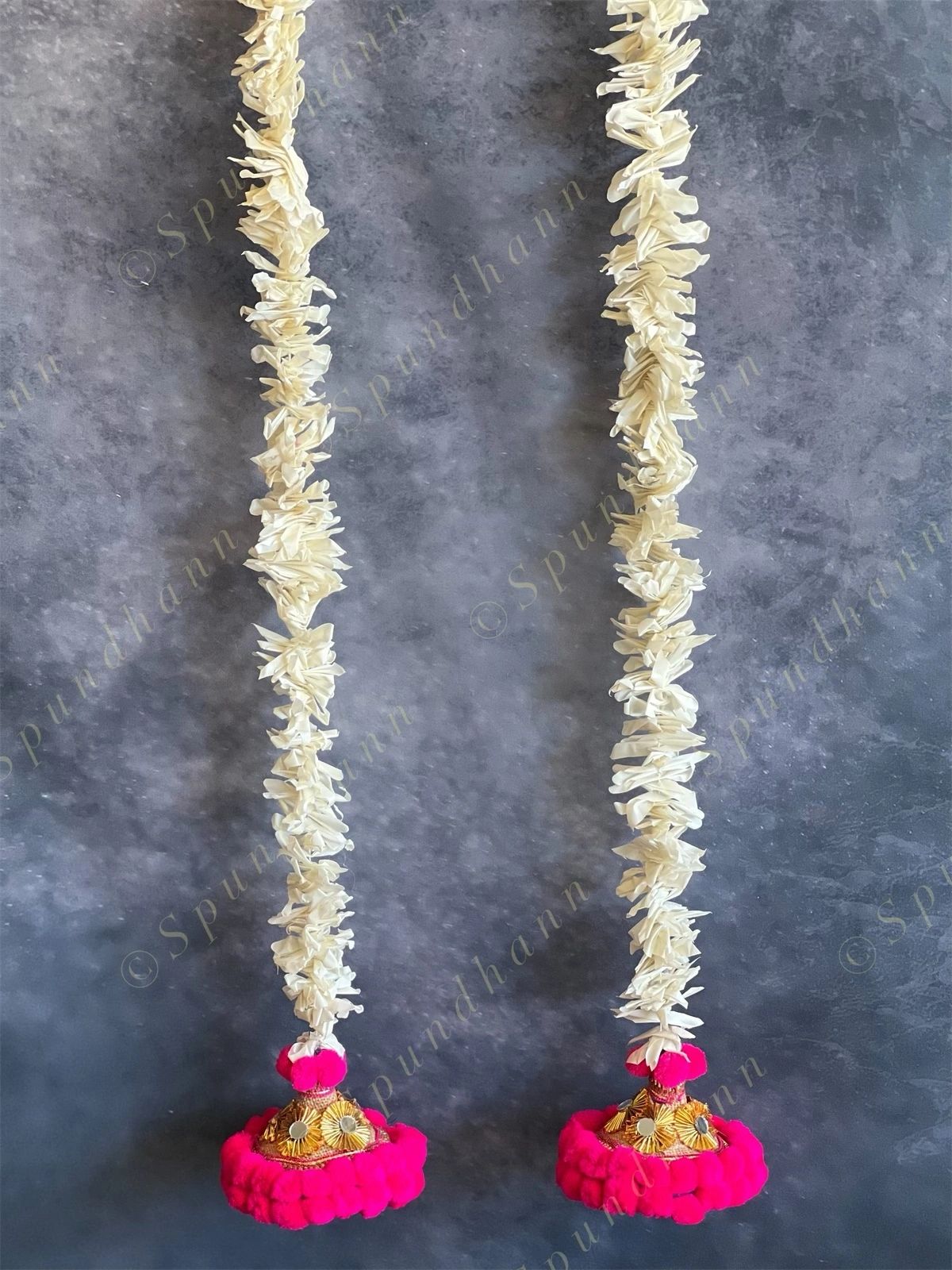 Chameli, Jute, Gota & Pink Pom Pom Dangler Set of 2