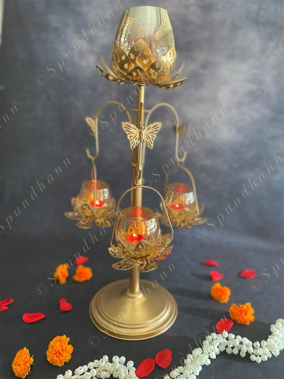 Butterfly Standing Tea Light with 3 Hanging Lanterns