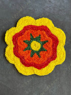 Floral Shaped Yellow Orange & Red Rangoli Floor Mat