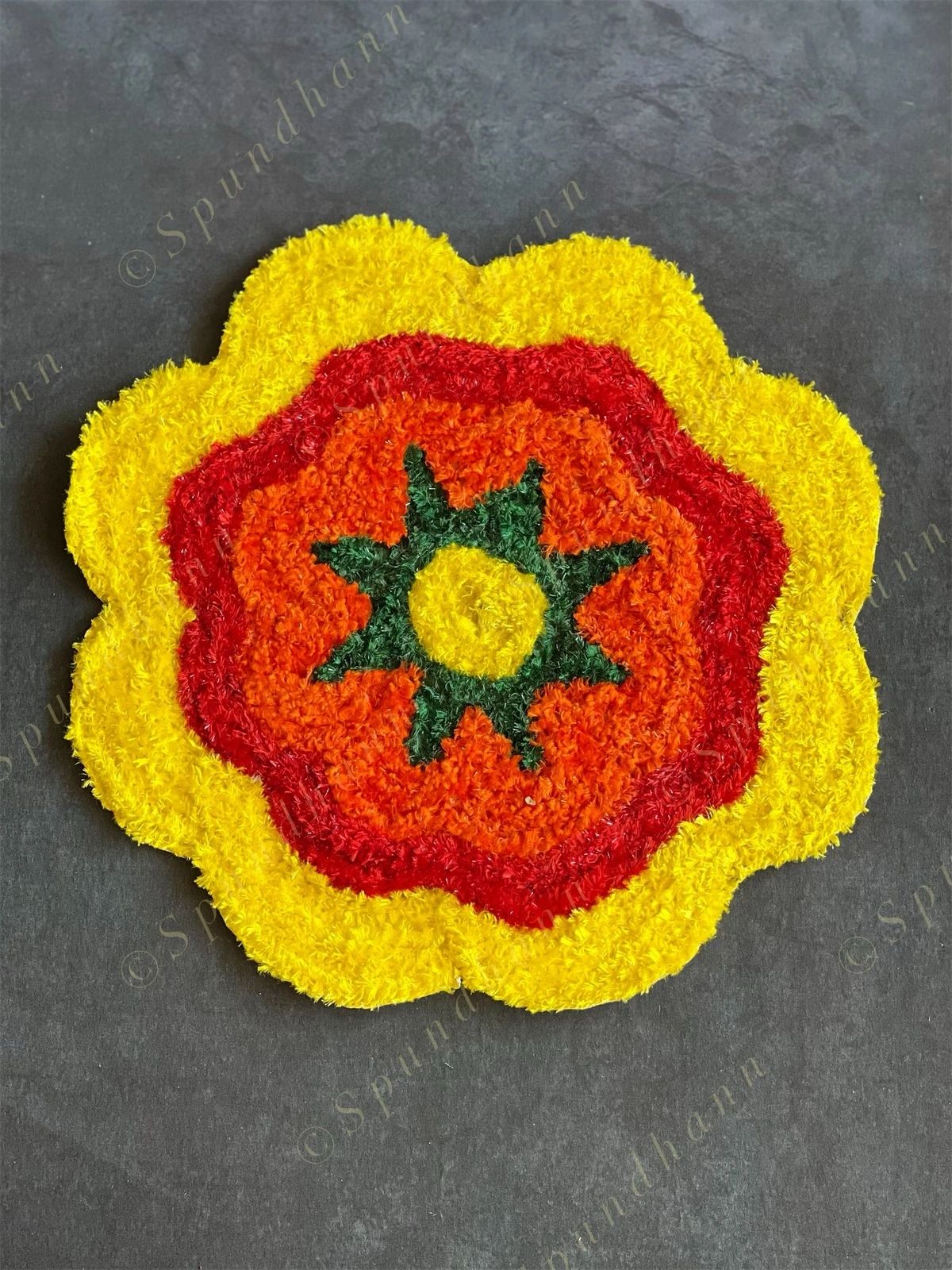 Floral Shaped Yellow Orange & Red Rangoli Floor Mat