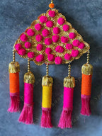 Pom Pom Gota Triangle Hanging Decor w/ Multi Color Tassels