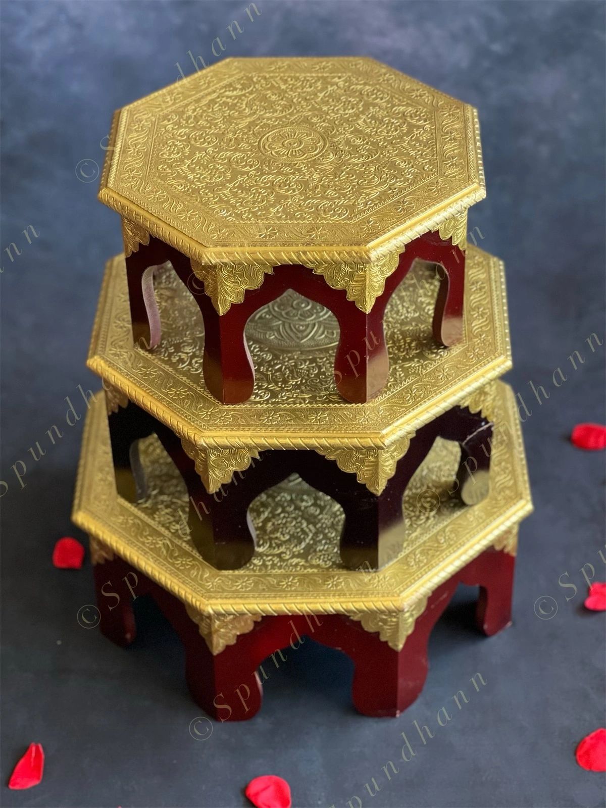 Hexagon Wooden Chowki Stool