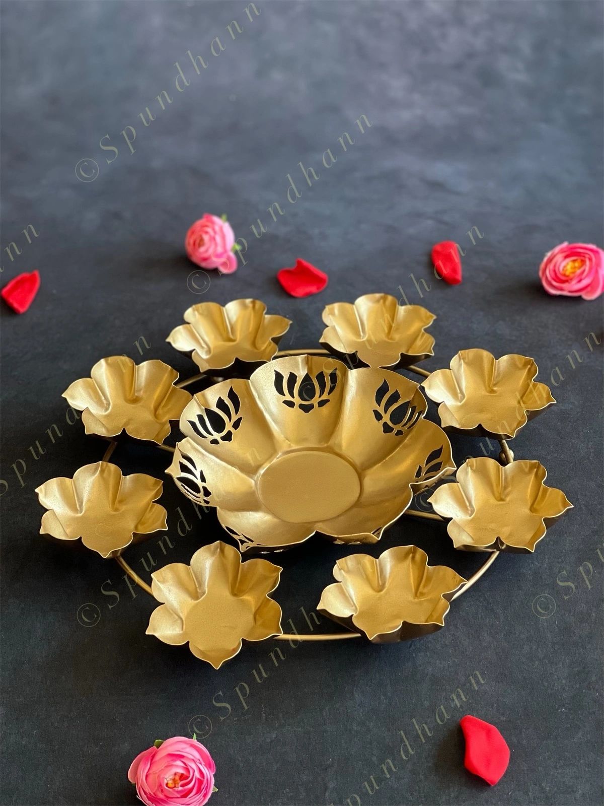 Small Lotus Rangoli Urli with Tea Light Holders
