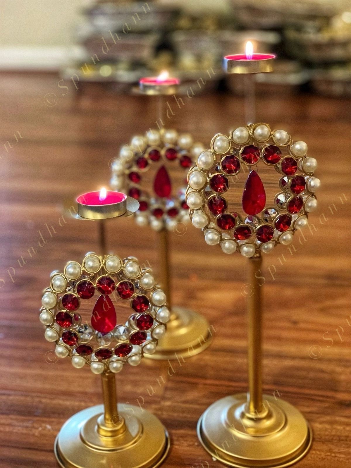 Pearl & Ruby Drop Standing Tea Light Holder Set of 3