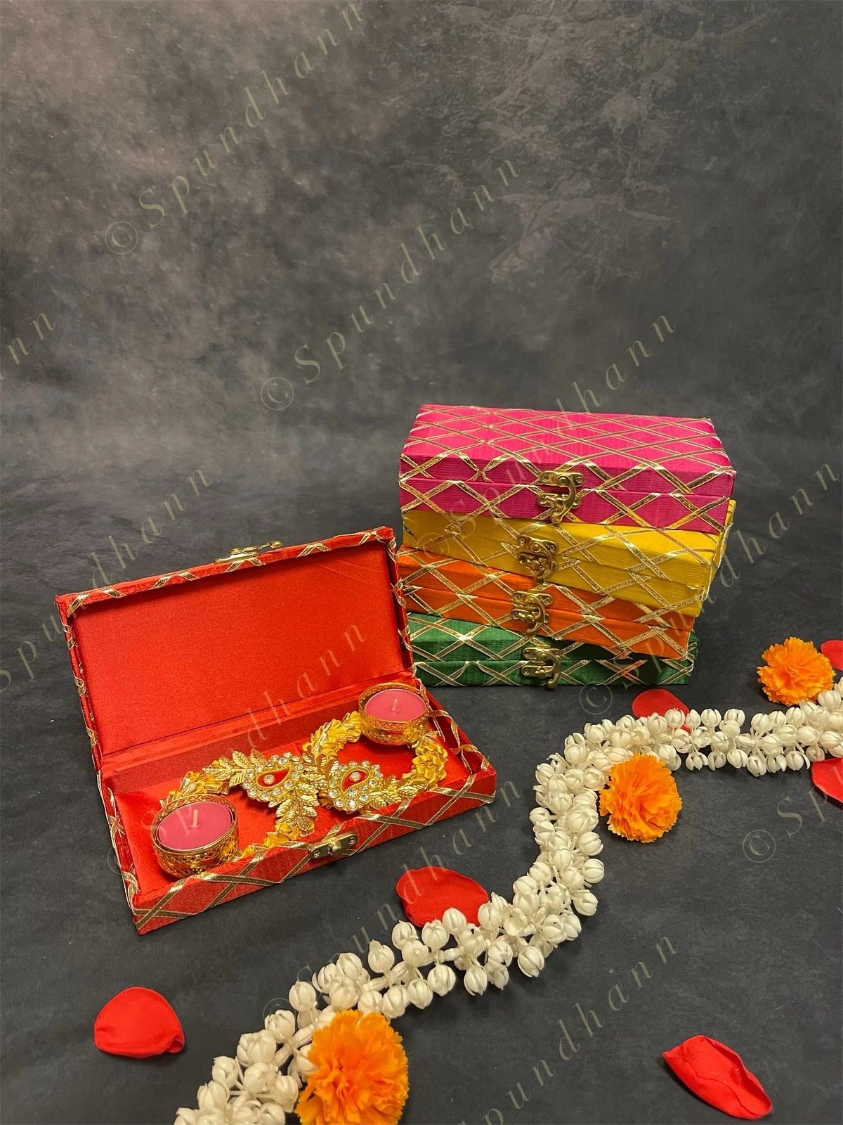 Rectangular Criss Cross Gold Gotapatti Gift Box Only