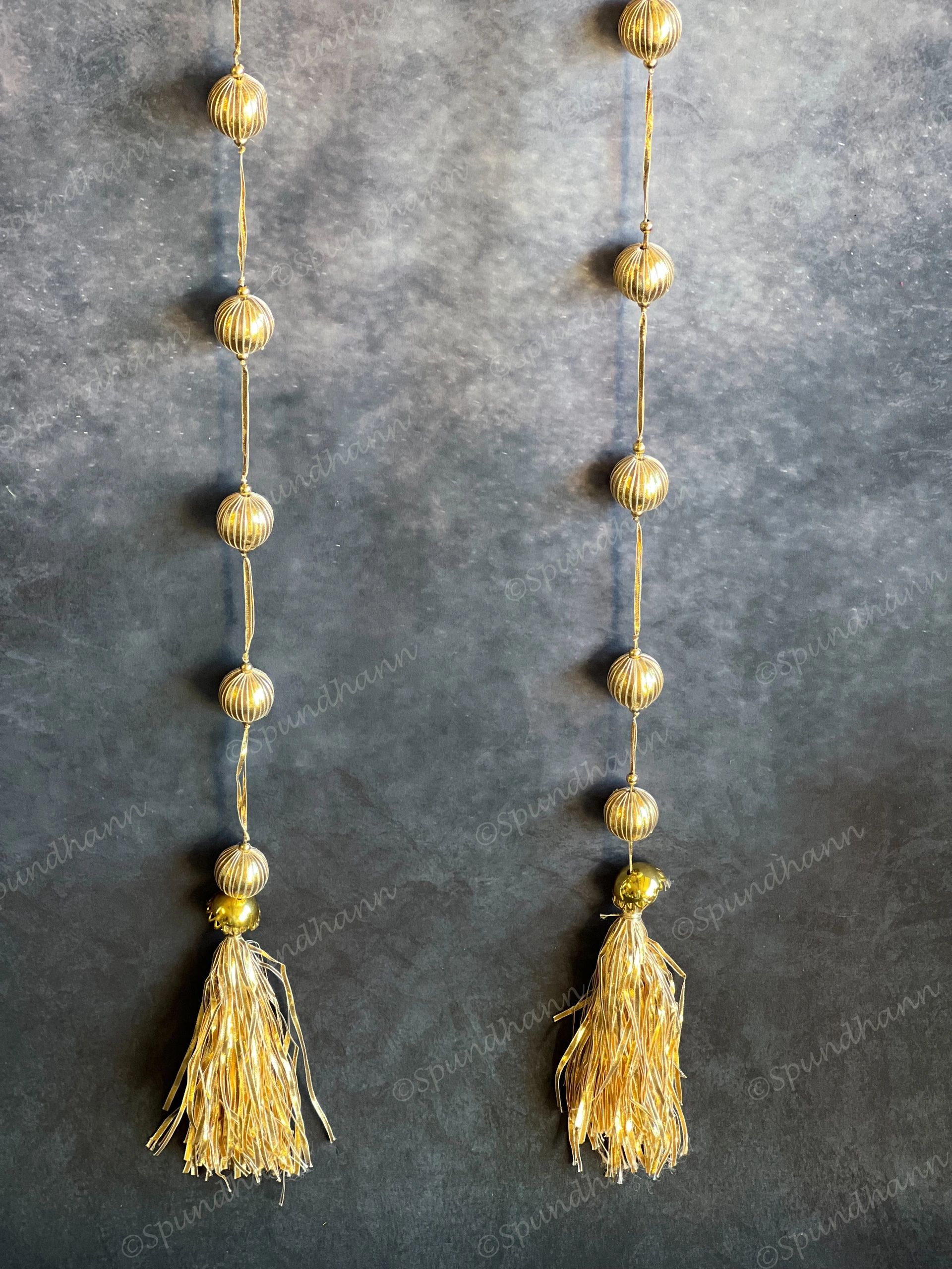 Golden Gota Balls & Tassels Long Dangler Strings Set of 2