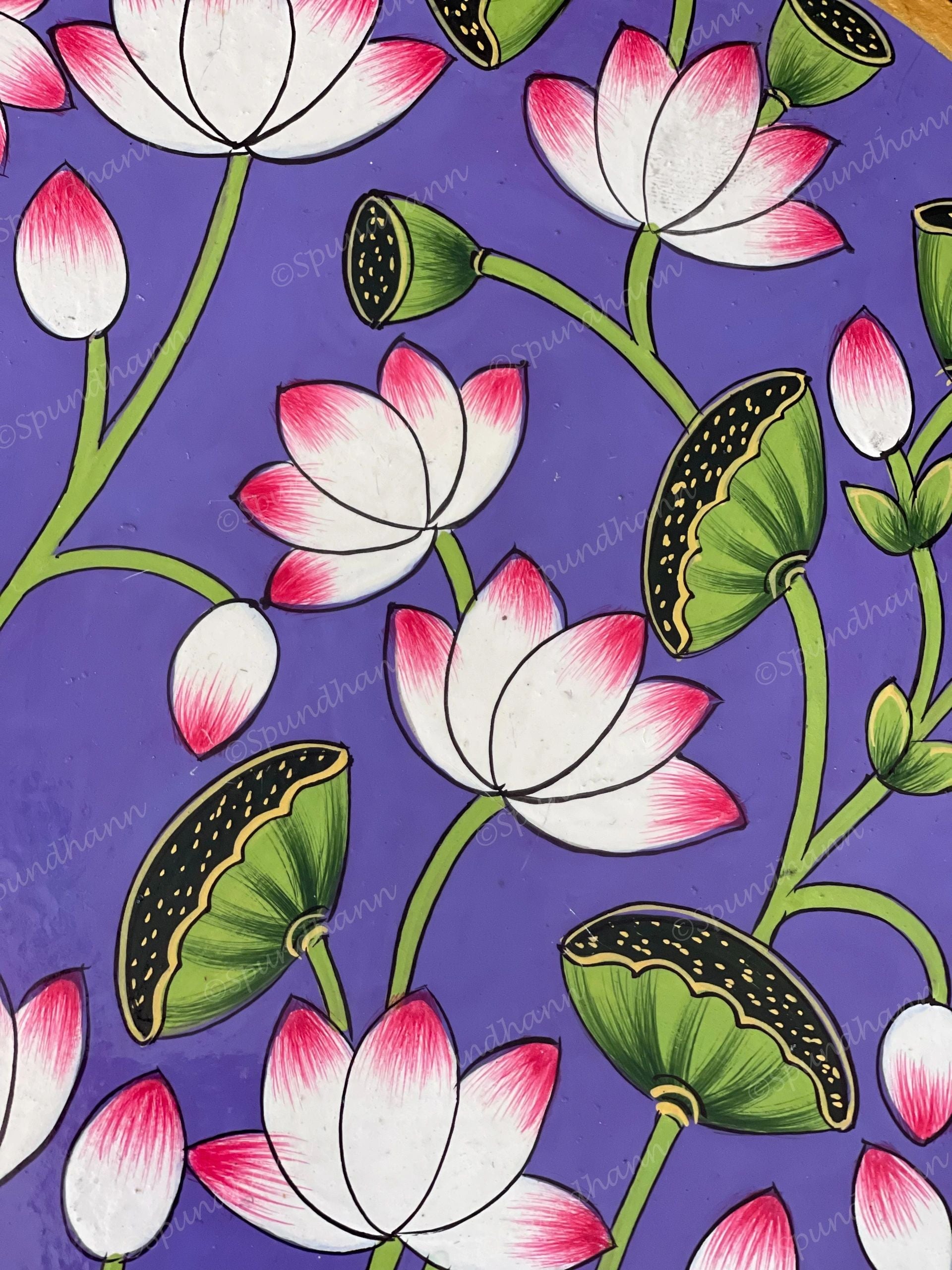 Pink Lotus In Purple Background Pichwai Wall Hanging Plate
