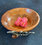 Contemporary Wooden Fruit Bowl with Silver Leaf Motif