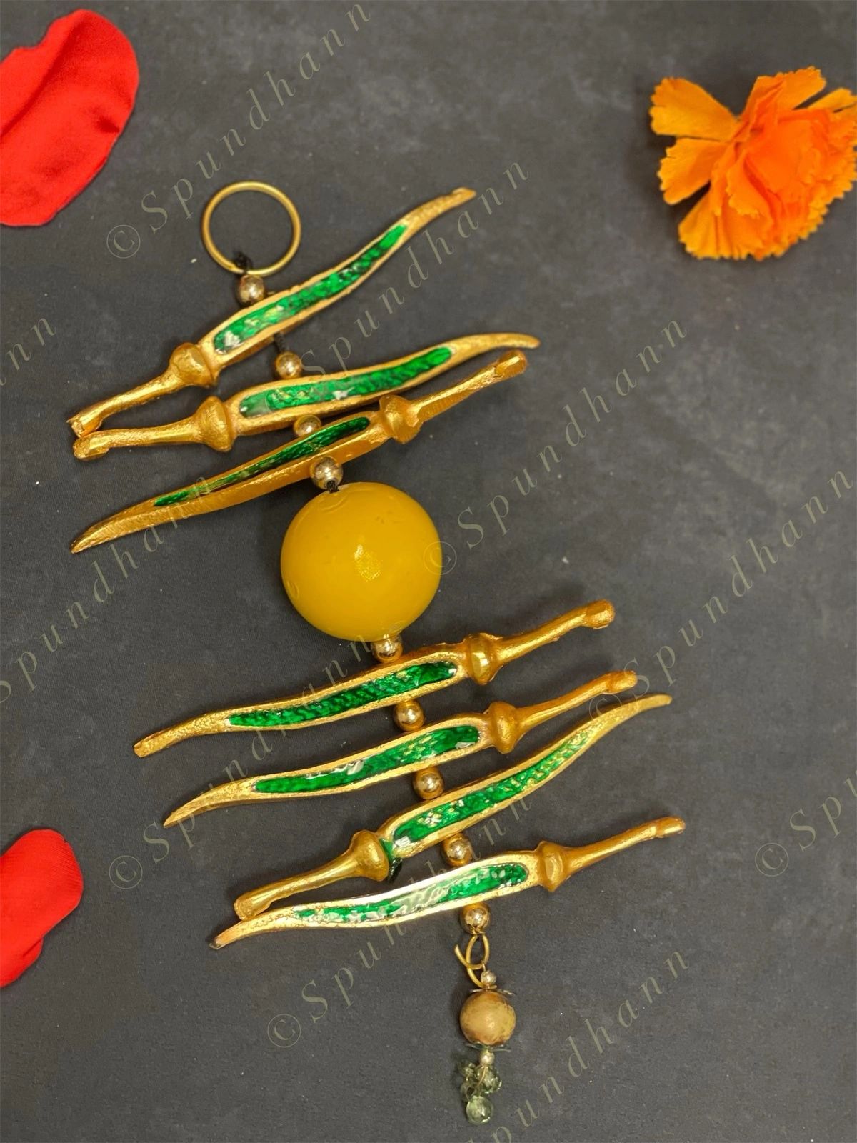 Metallic Nimbu Mirchi Hanging Decor With Gold Border