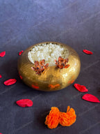 Brass Round Hammered Heavy Urli Bowl with Copper Flower