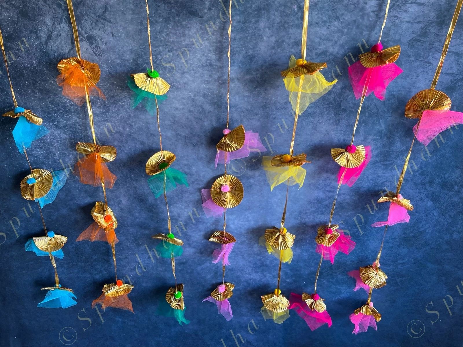 Gota & Dainty Net Fabric Colored Strings Dangler Short - Pack of 4 Strings