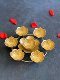 Golden Floral Metal Rangoli Urli with Tea Light Holders