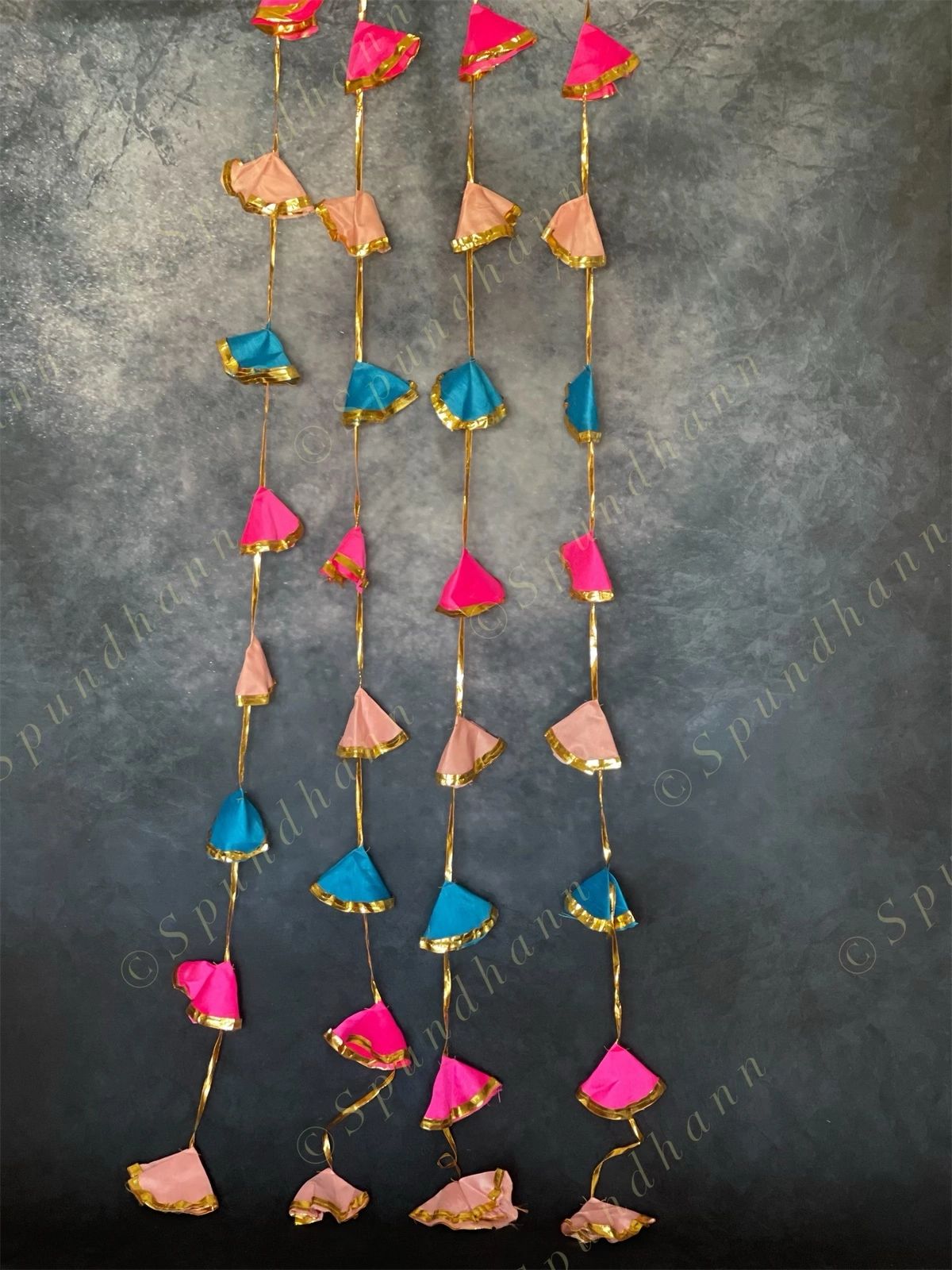 Gold Gota Border & Colorful Cloth Danglers Pack of 4 Strings