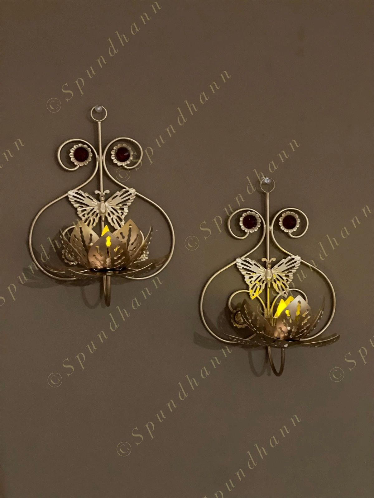 Butterfly & Lotus Wall Hanging Tea Light Holder Set of 2