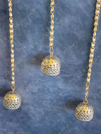 Golden Bell Dome Danglers with Pearl Chain String Pair