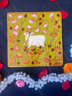 Pichwai Cow with Lotus Square Wall Hanging Plate
