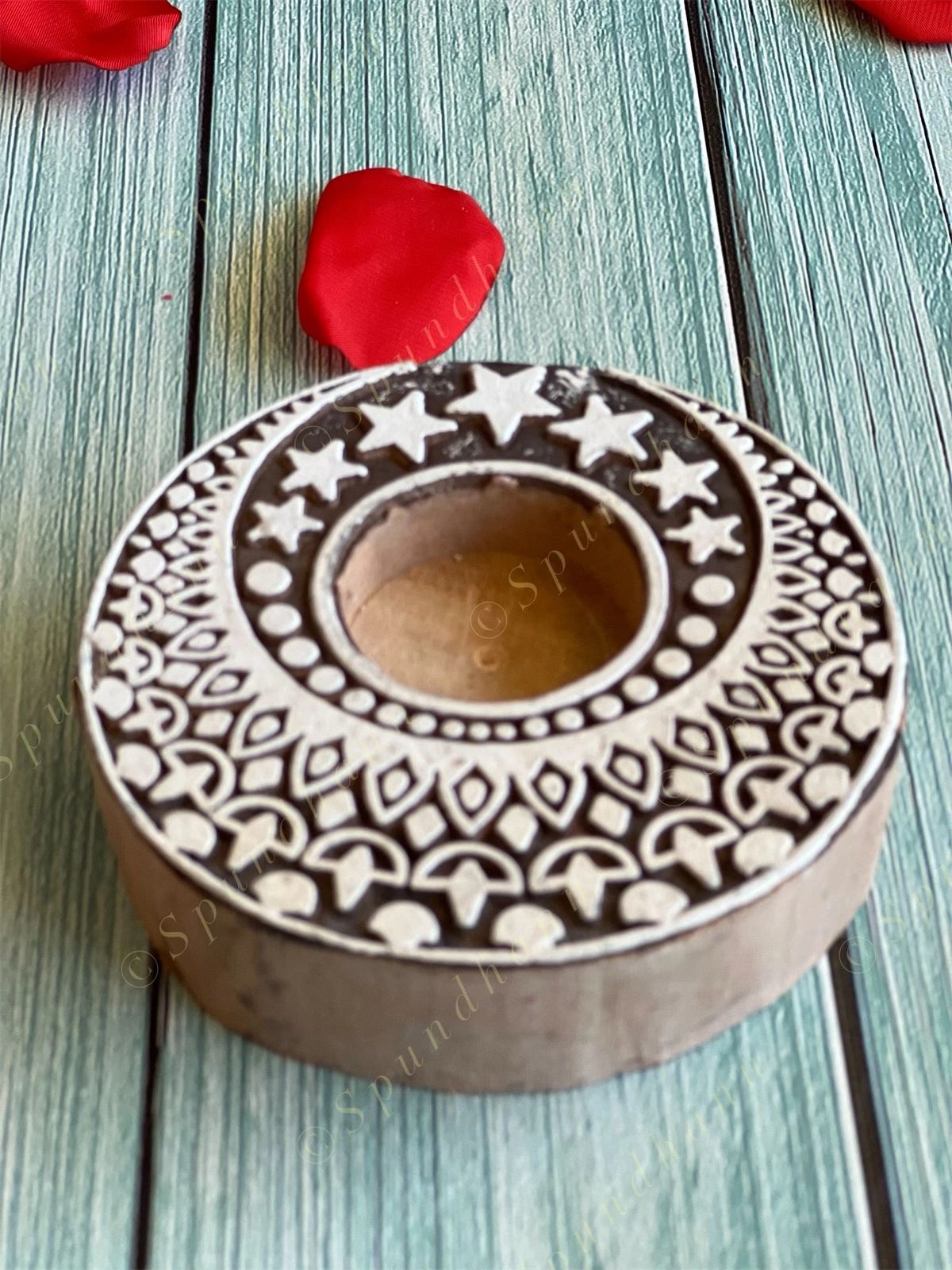 Moon & Stars Wooden Block Tea Light Holder