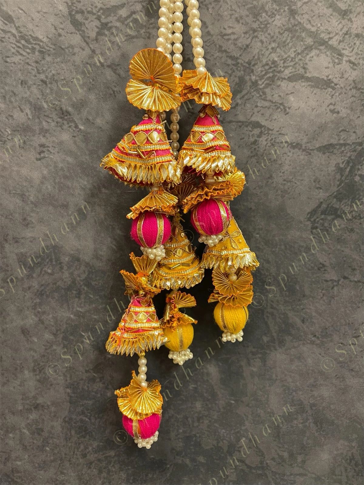 Lotus Wall Dangler with Gota, pearl and beads (Set of 2)