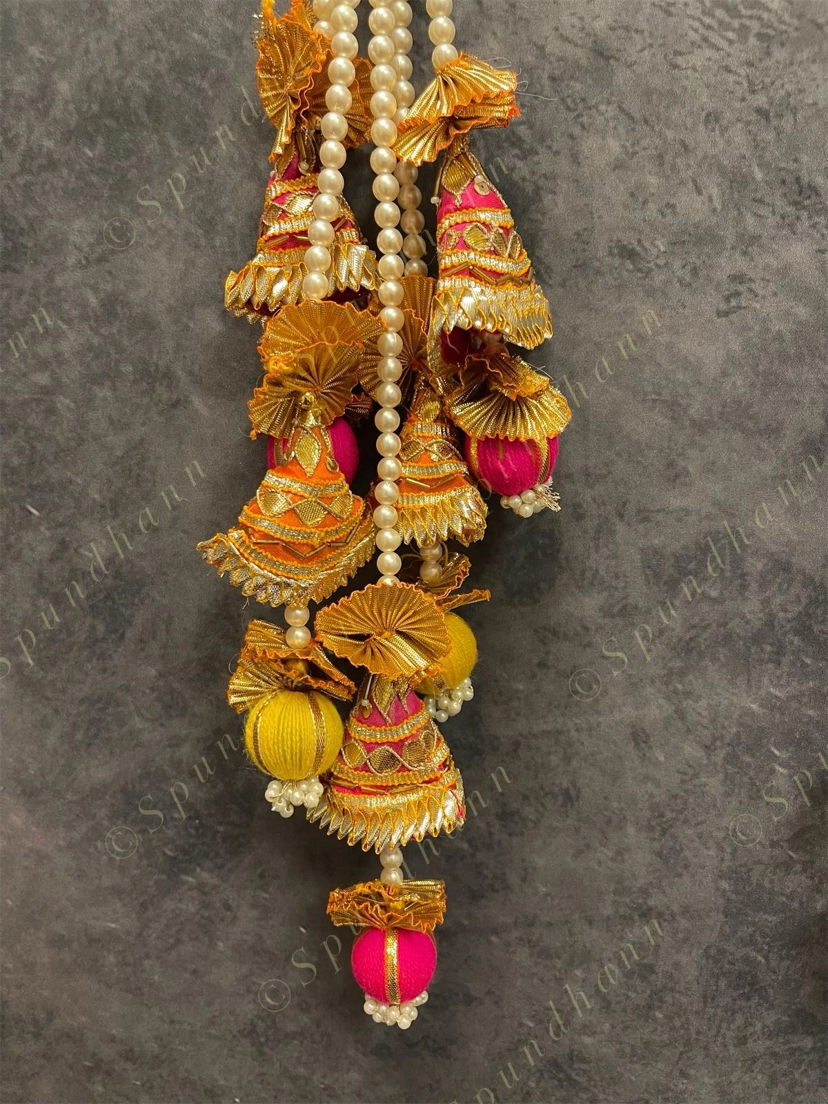 Lotus Wall Dangler with Gota, pearl and beads (Set of 2)