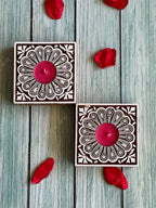 Square Floral Carved Wooden Block Tea Light Holder