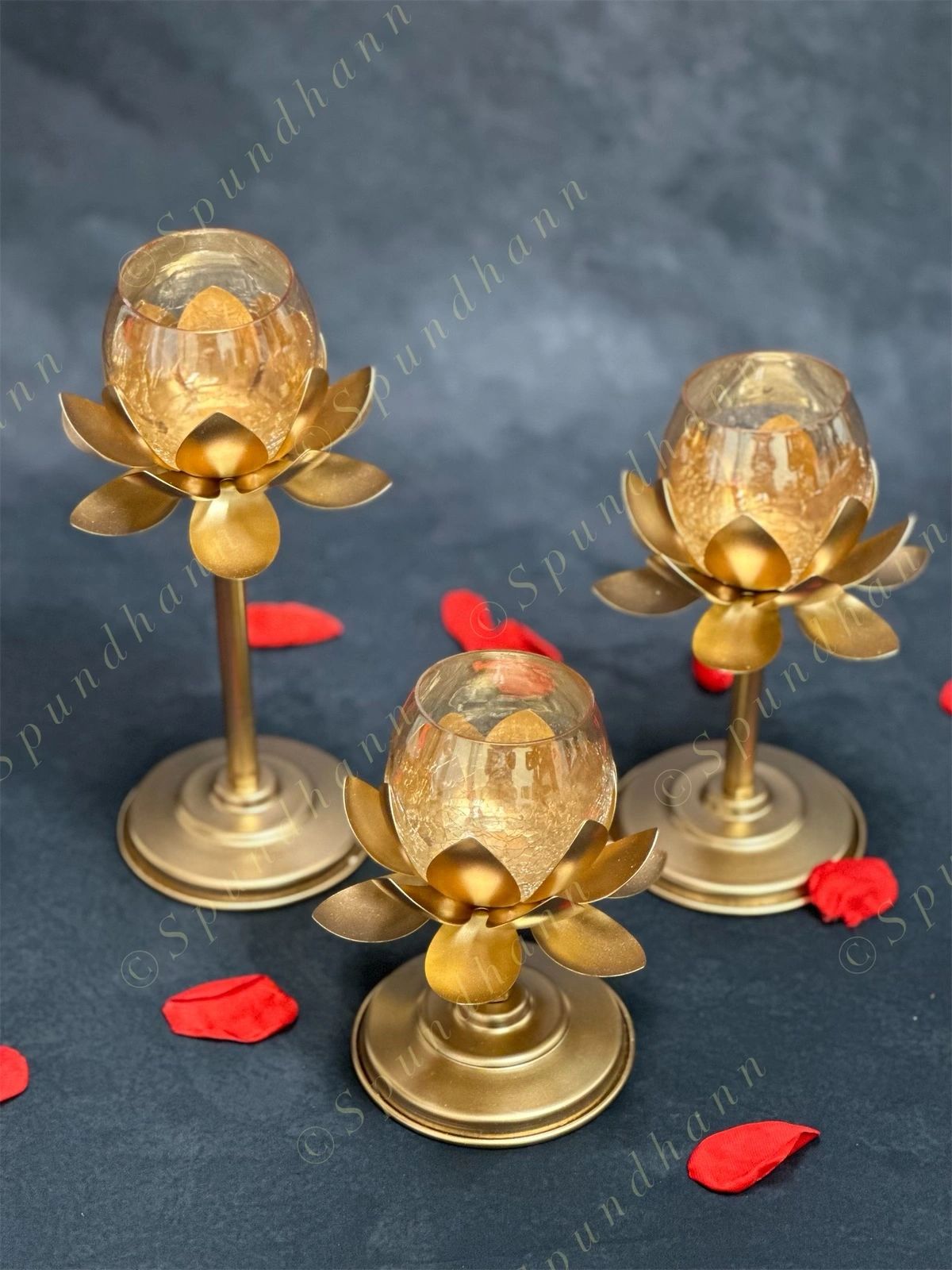 Standing Lotus Glass Tea Light Holder