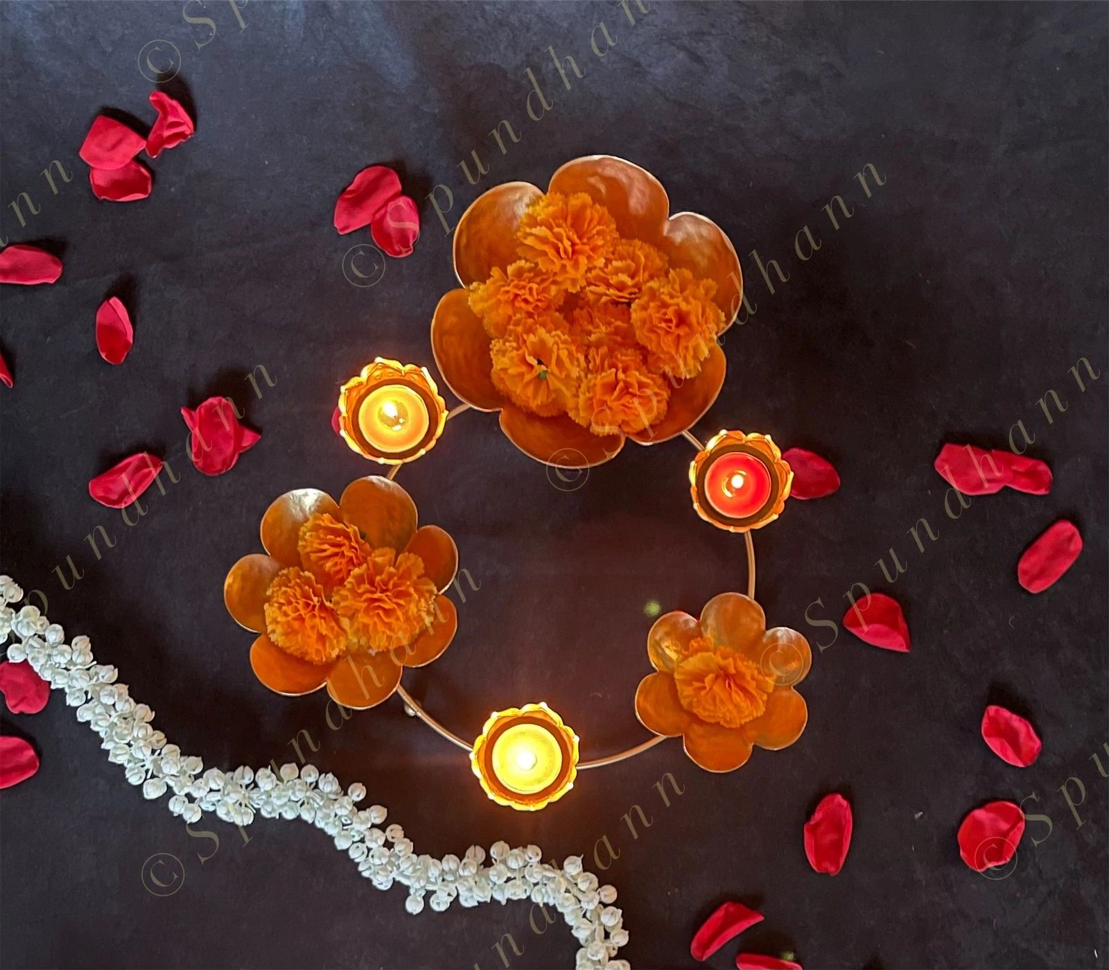 Floral Standing Urli with Tea Light Holders