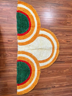 Semi Circle White & Orange Rangoli Floor Mat