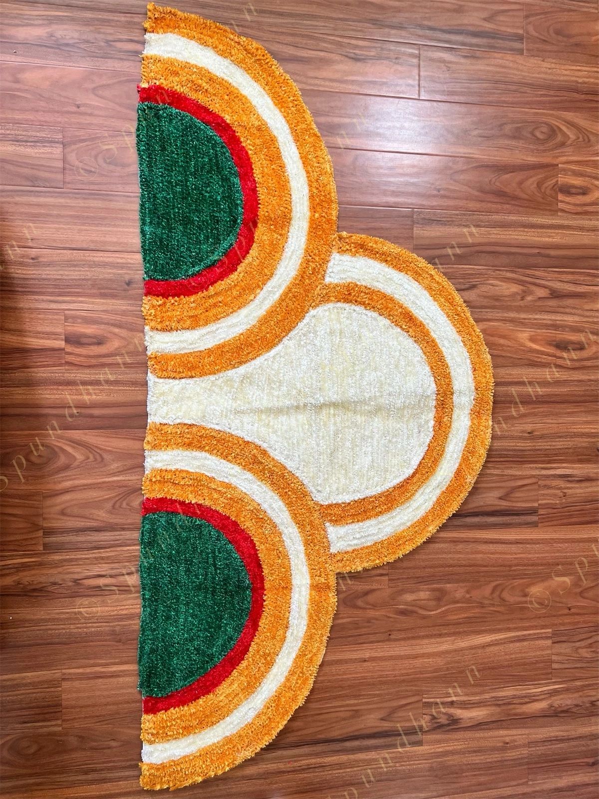Semi Circle White & Orange Rangoli Floor Mat