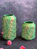 Green Geometric Art Lantern Tea Light Holder