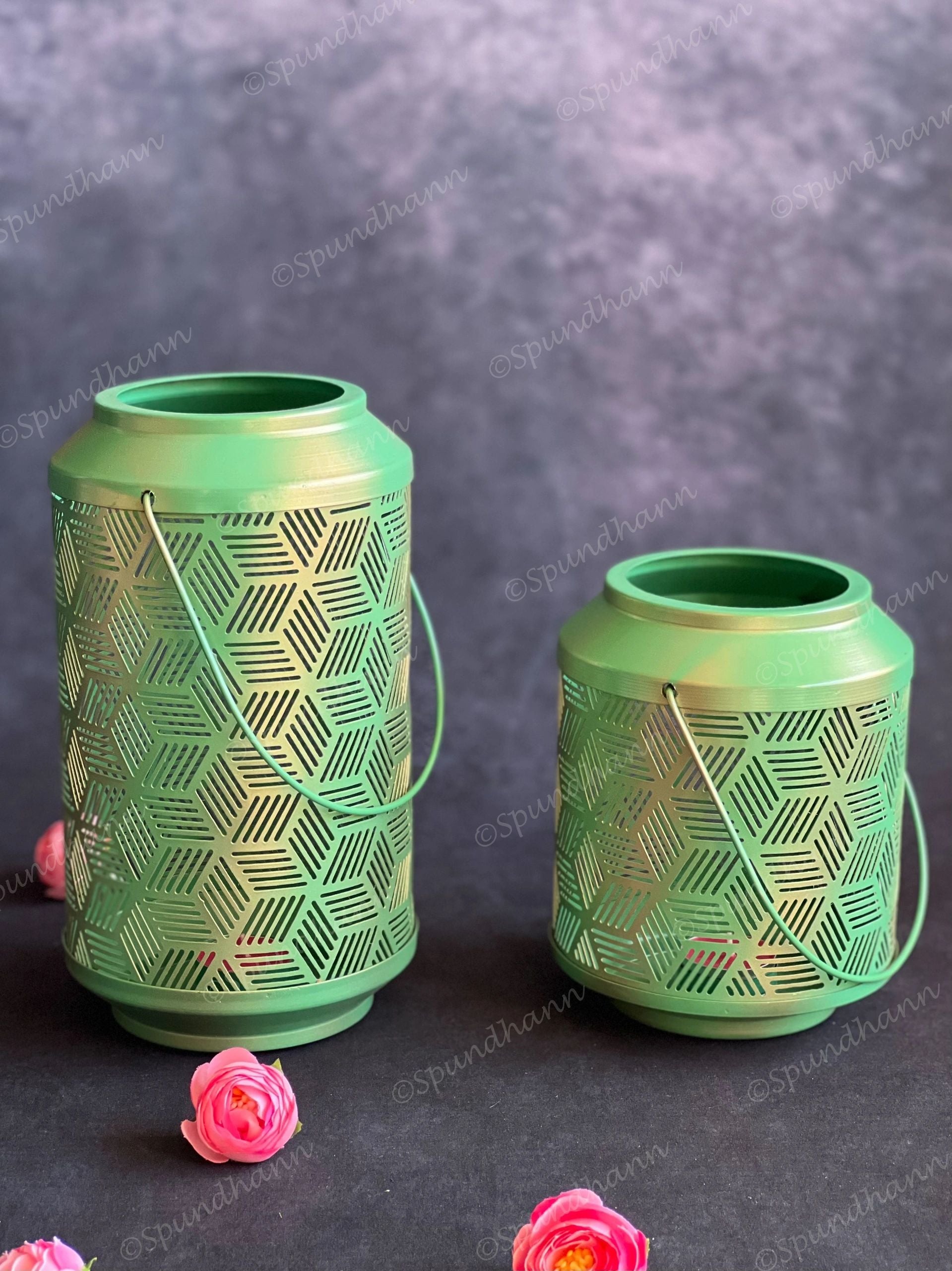 Green Geometric Art Lantern Tea Light Holder