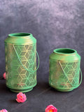 Green Geometric Art Lantern Tea Light Holder
