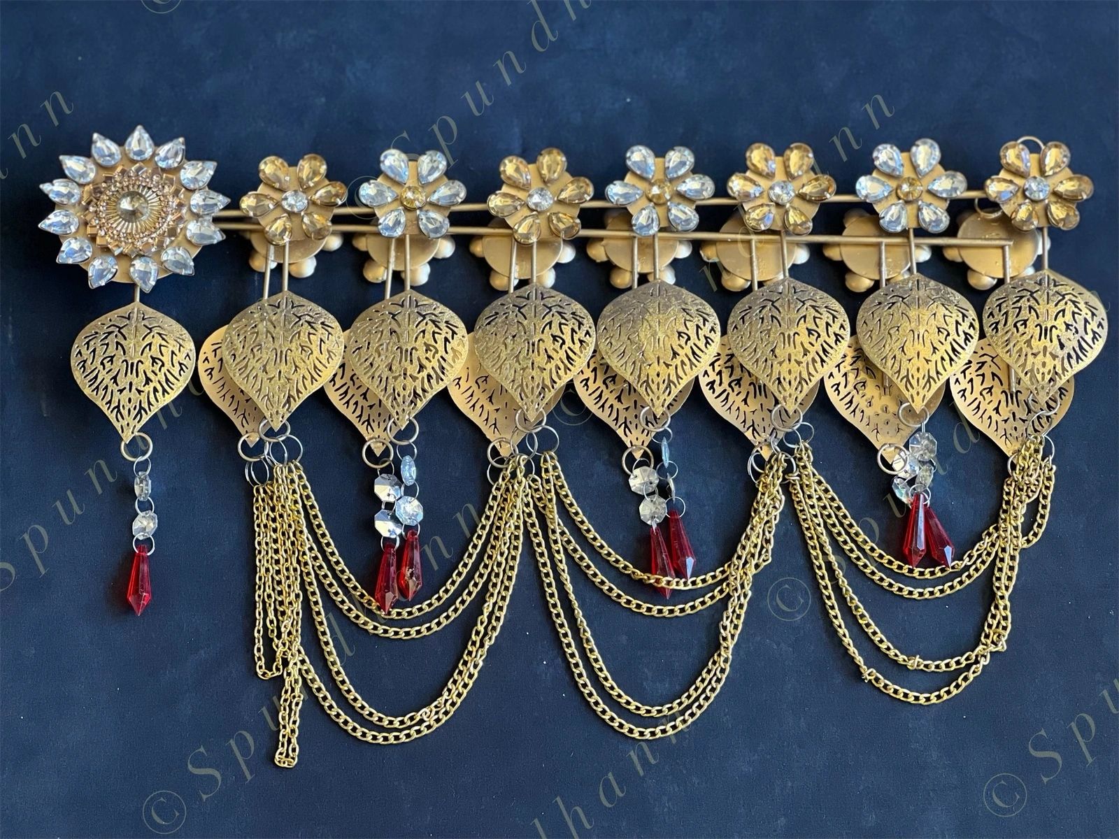 Foldable Metal & Gemstone Flower Toran