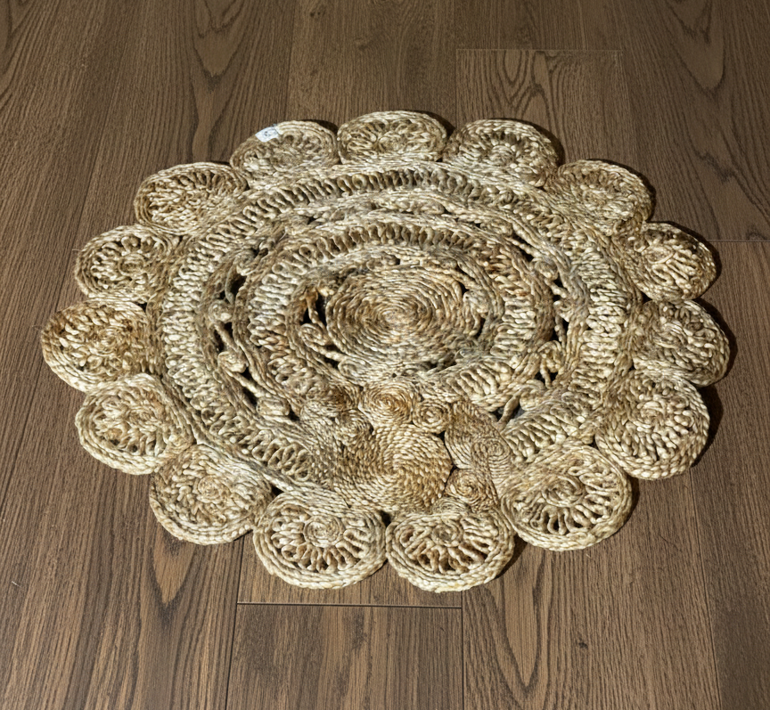 Natural Jute Artisanal Round Rugs Two Handcrafted Designs