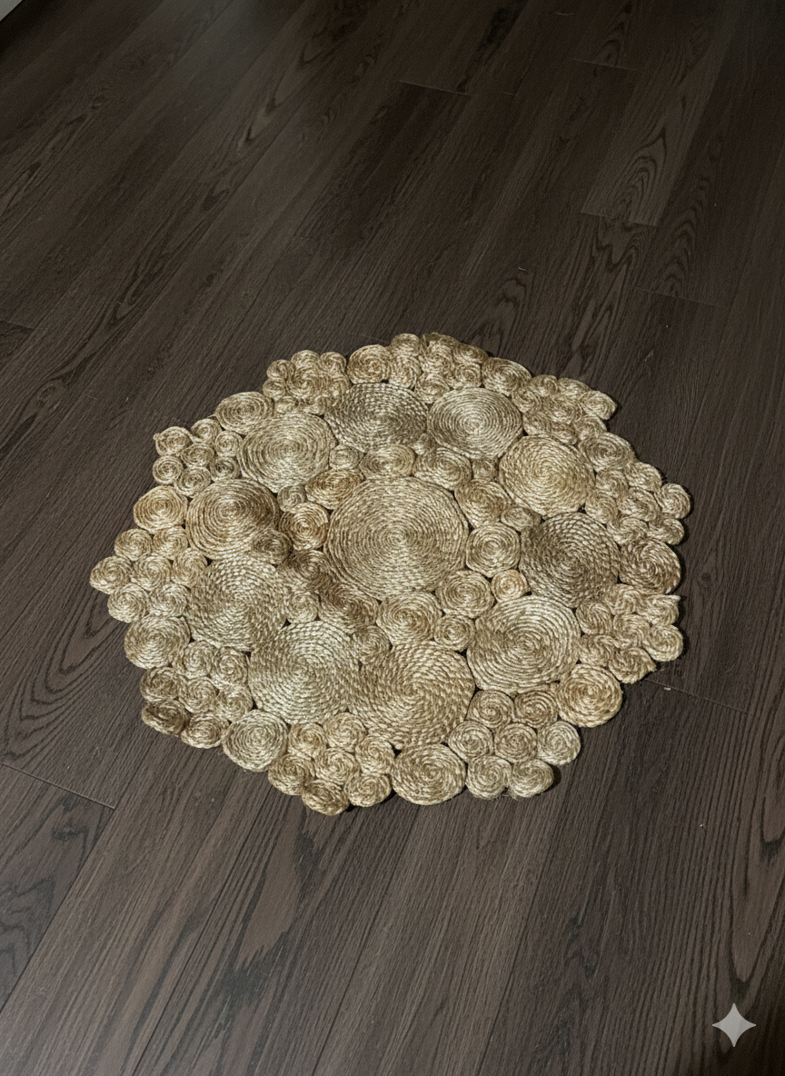 Natural Jute Artisanal Round Rugs Two Handcrafted Designs