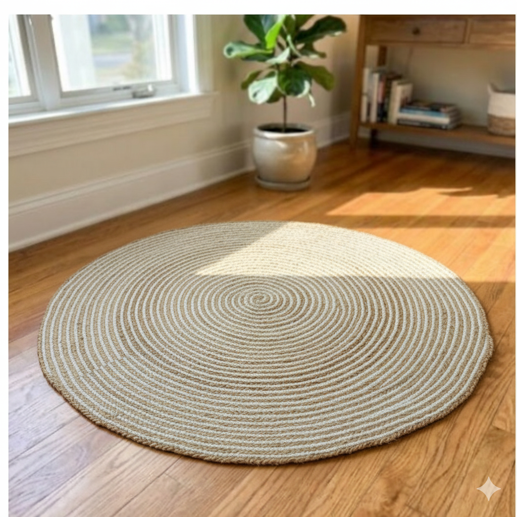 Whirlpool Stripe Round Jute Rug 4 ft