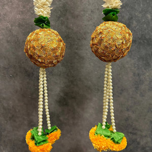 Gotapatti Ball With Chameli String and Pearl Marigold Tassel-Set of 2