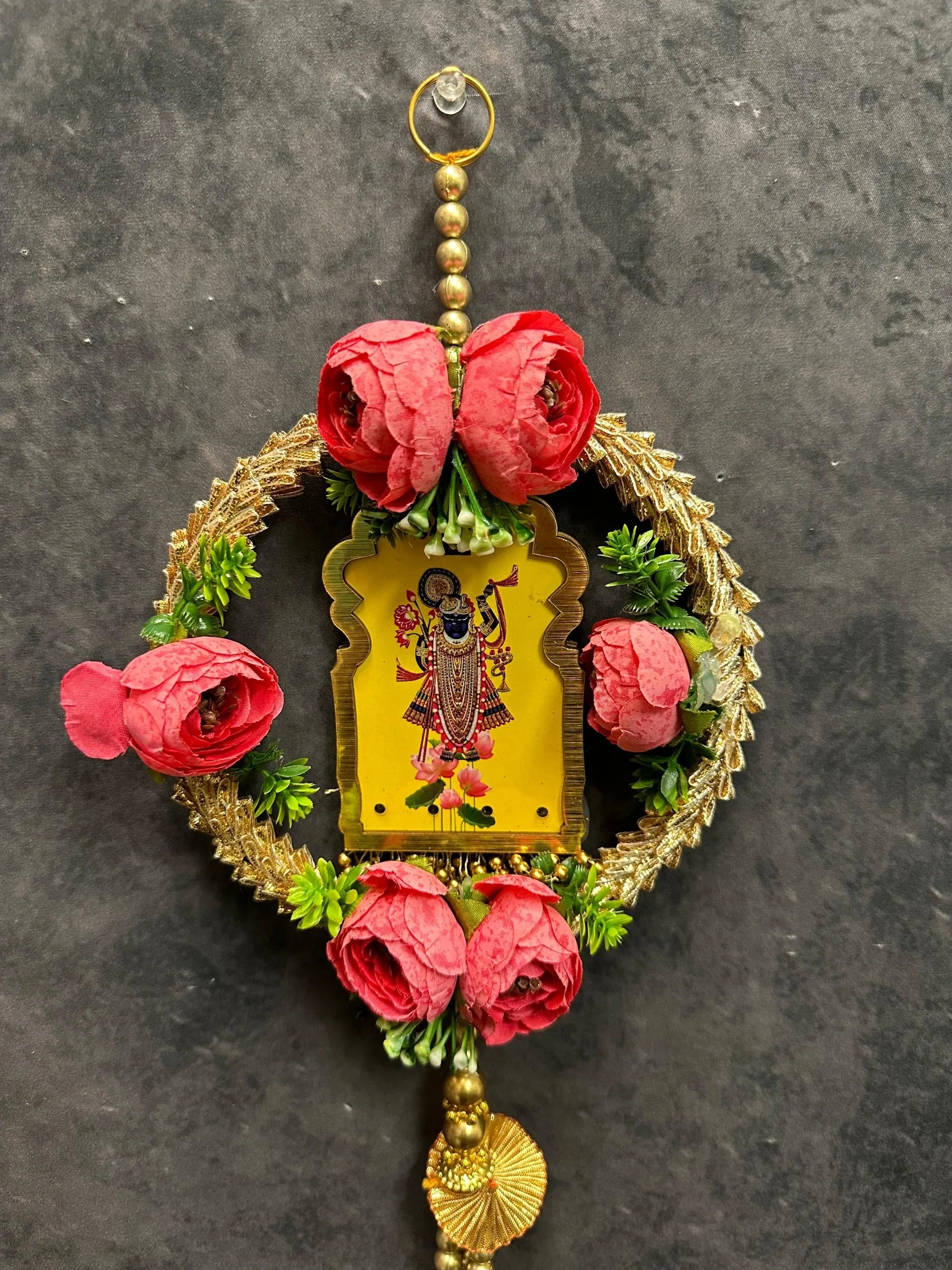 Gotapatti Ring, Pink Rose Buds and Pearl Shrinathji Dangler