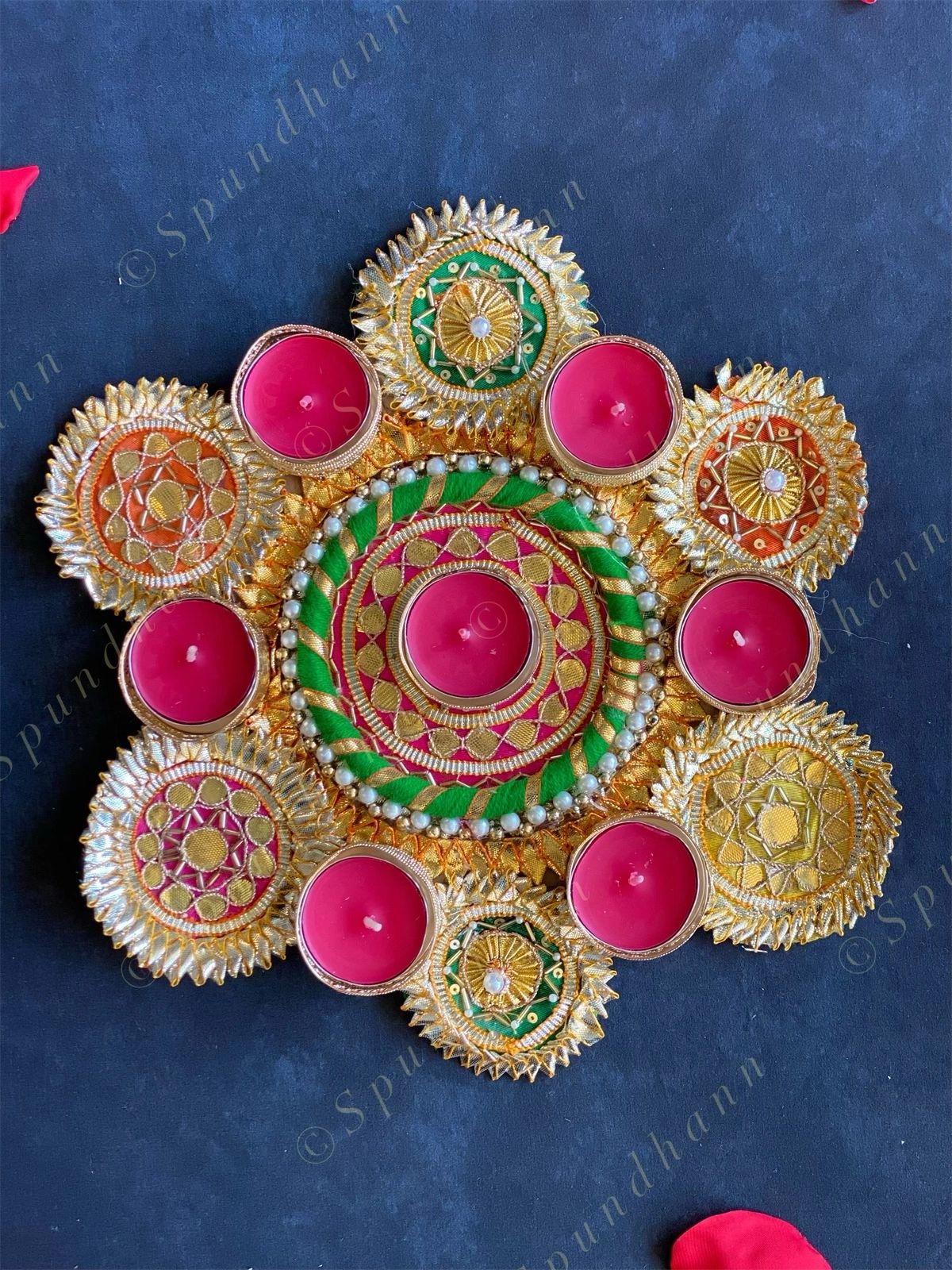 Multicolored Gota Fabric Rangoli Tea Light Holders