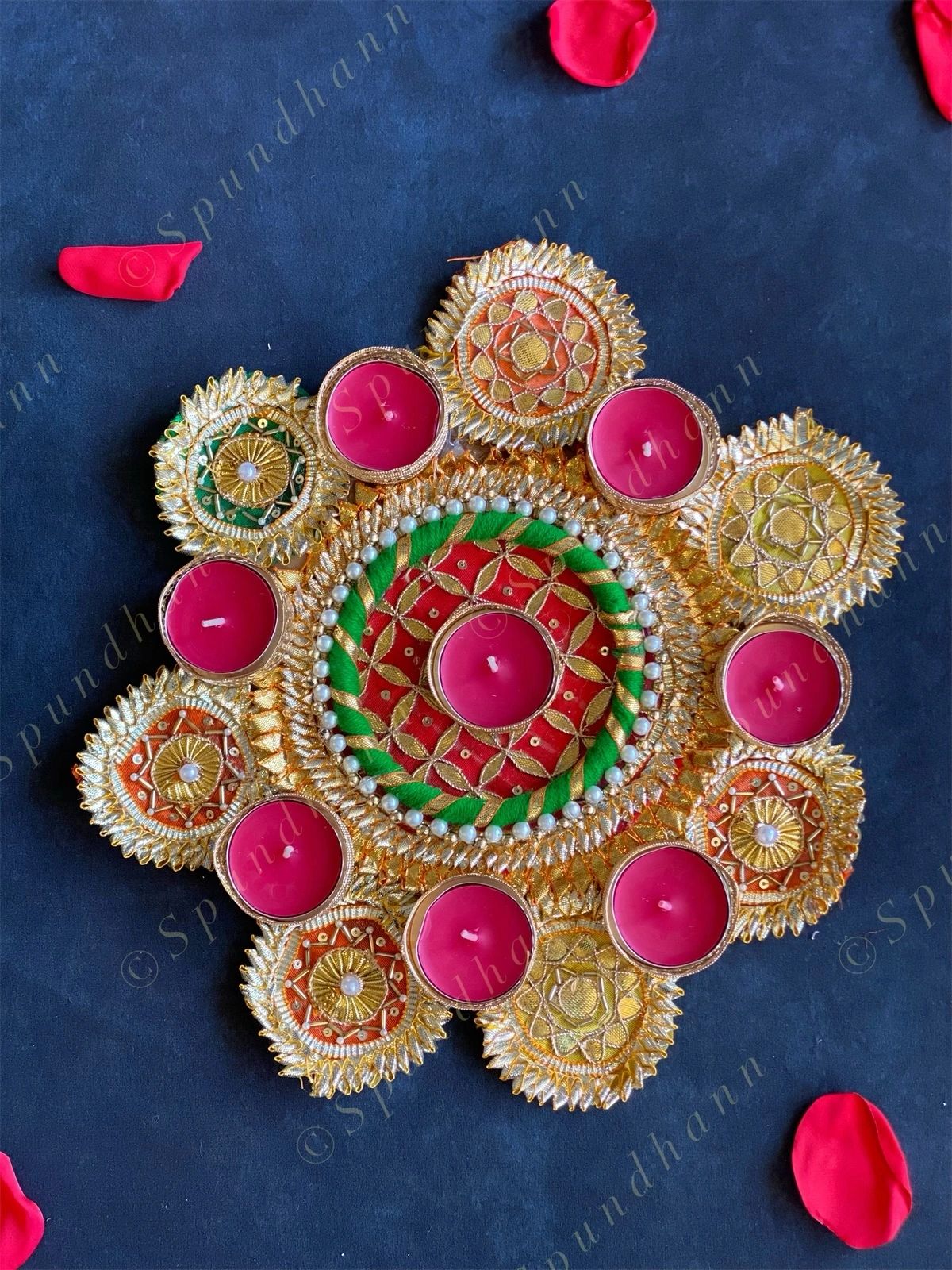 Multicolored Gota Fabric Rangoli Tea Light Holders