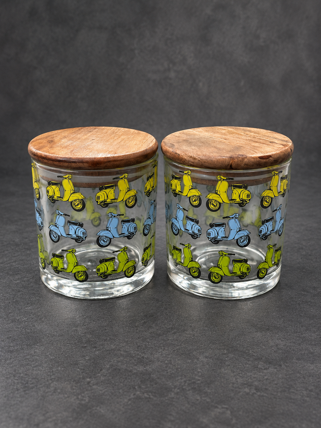 Scooter Glass Jars With Wooden Lids - 2Pcs