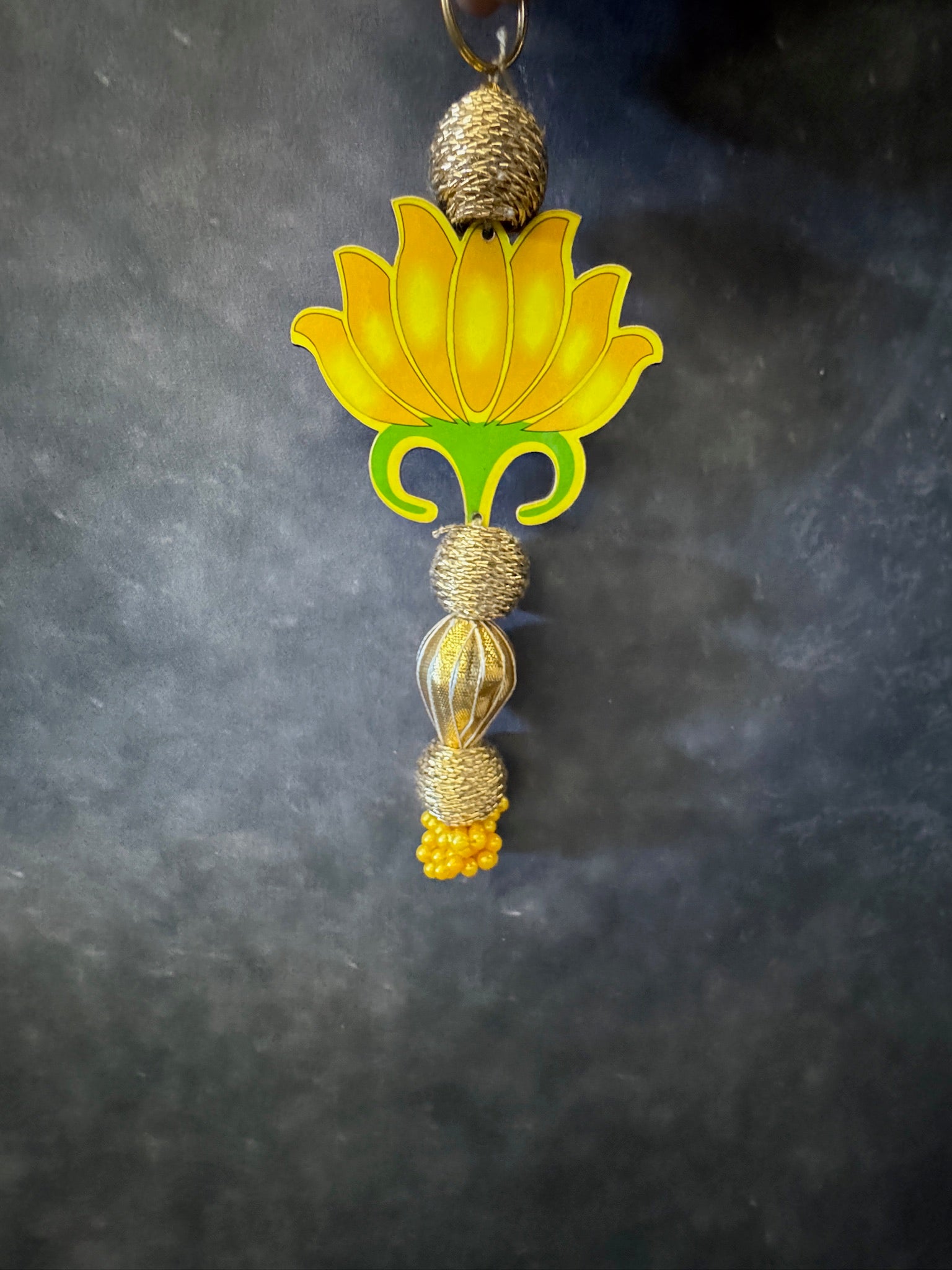 Pattered Lotus Hanging with Golden Ball Tassel